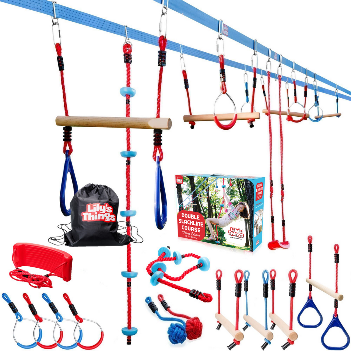 Ninja Line Set Kinder Slackline 12 m hängende Hindernisse Parcour Klettergerüst Ninja Line Set Kinder Slackline 12 m hängende Hindernisse Parcour Klettergerüst